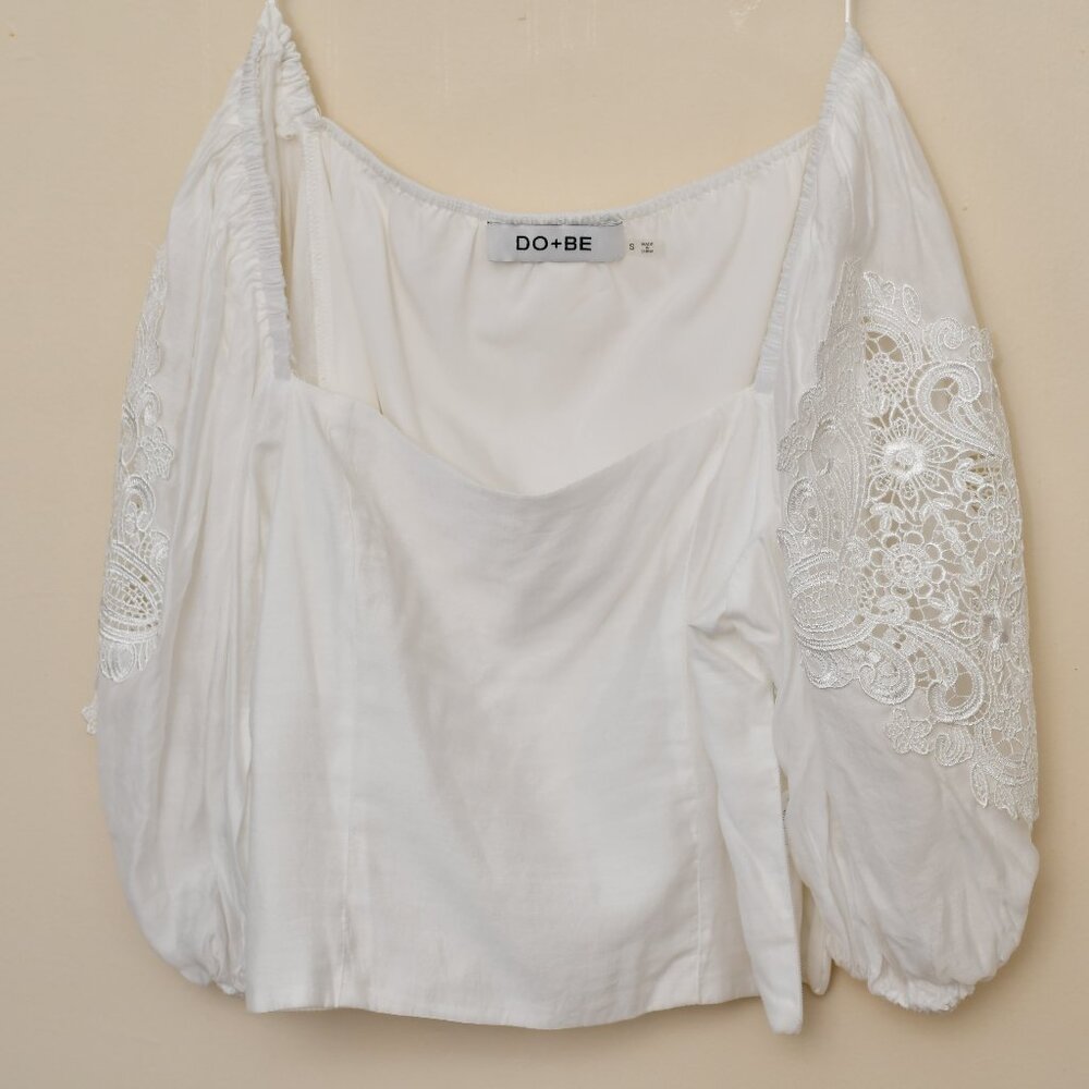 Dot+Be White Puff Sleeve Crop Top – Size Small